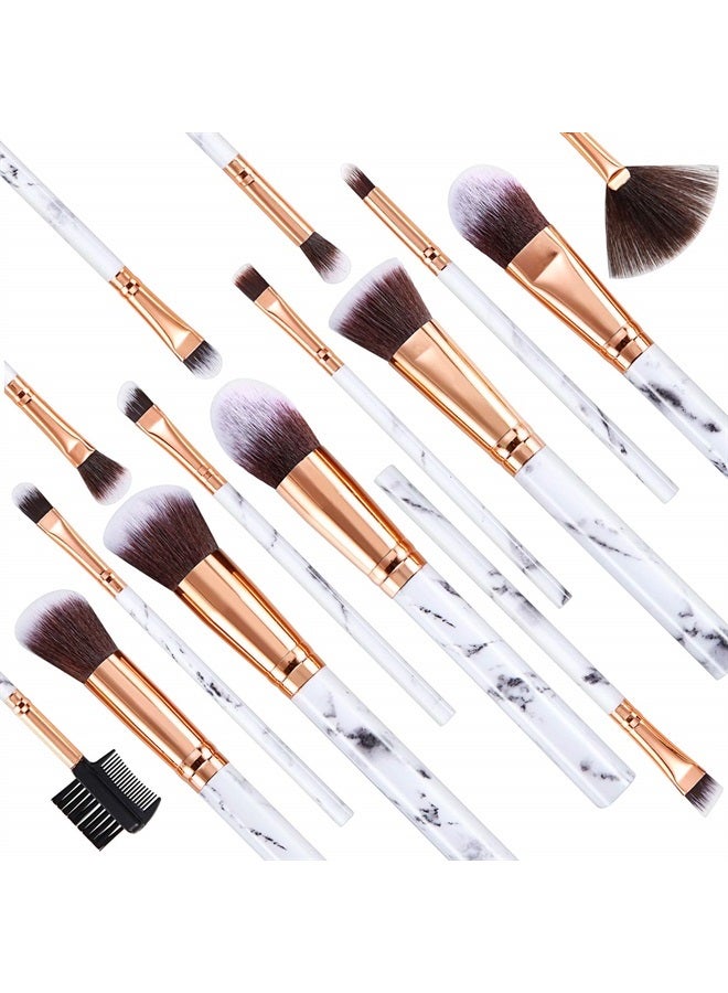DUAIU Makeup Brushes DUAIU 15PCs Marble Makeup Brush Set Premium Synthetic Kabuki Powder Blush Contour Foundation Concealer Eyeshadow Brushes with Makeup Sponge Make up Tool - Image 5
