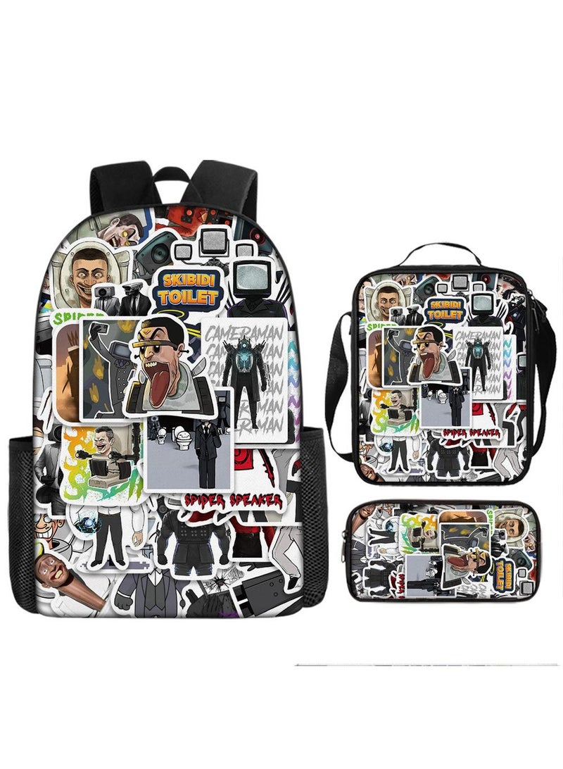 3 Pcs Skibidi Toilet  School Bag Satchel Pencil Case Animated Game Skibidi Toilet Man Gifts For Kids TV Man Toilet Man Titan Man - Image 1