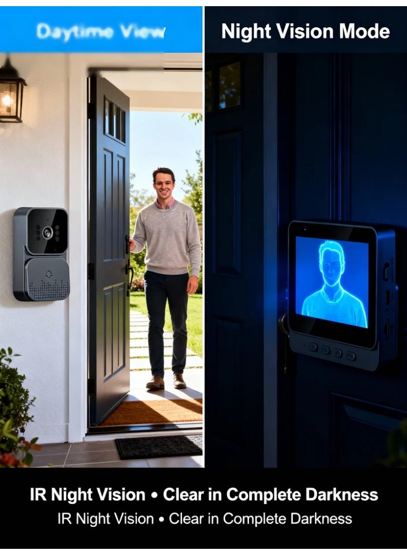 robotgcc Smart WiFi Video Doorbell with 4.3" IPS Monitor | Wireless Home Security Camera with Night Vision, Motion Detection, Two-Way Intercom, Wide-Angle Viewing, Auto Recording, Photo Storage, Built-in Speaker & Microphone for Apartments and Houses - Image 2