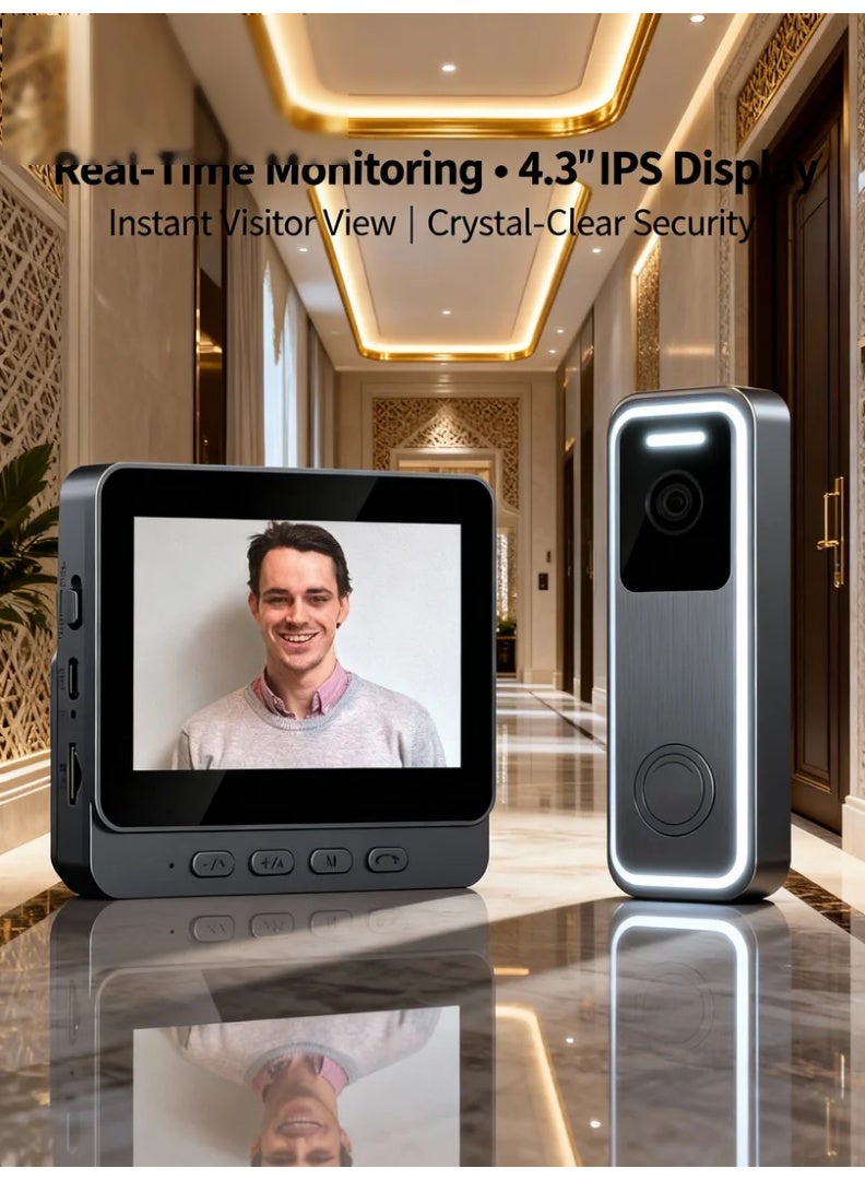 robotgcc Smart WiFi Video Doorbell with 4.3" IPS Monitor | Wireless Home Security Camera with Night Vision, Motion Detection, Two-Way Intercom, Wide-Angle Viewing, Auto Recording, Photo Storage, Built-in Speaker & Microphone for Apartments and Houses - Image 5