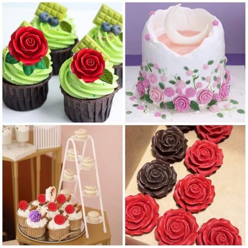 AMBESTEE Rose Flower Silicone Molds,2pcs Roses Flowers Fondant Molds Polymer Clay Mould Candy Chocolate Molds for Cupcake Cake Pop Puck Decoration DIY Crafts - Image 4