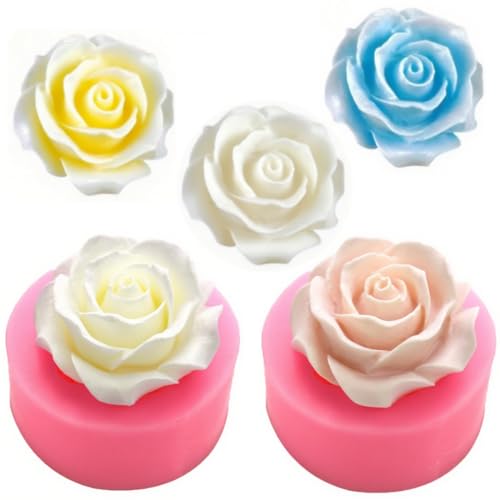 AMBESTEE Rose Flower Silicone Molds,2pcs Roses Flowers Fondant Molds Polymer Clay Mould Candy Chocolate Molds for Cupcake Cake Pop Puck Decoration DIY Crafts - Image 1