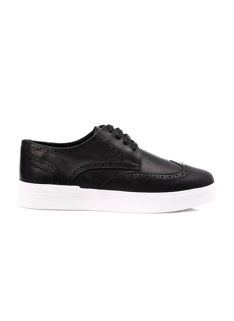 Mr.joe - Lace Up Round Toecap Flat Sneakers - Black - Image 1