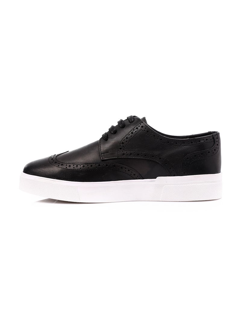 Mr.joe - Lace Up Round Toecap Flat Sneakers - Black - Image 1