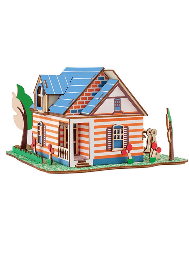 Children Educational 3D Wooden Miniature House Self Assembly Handmade Puzzle Fontainebleau Garden 25 Pieces Toy - Image 1