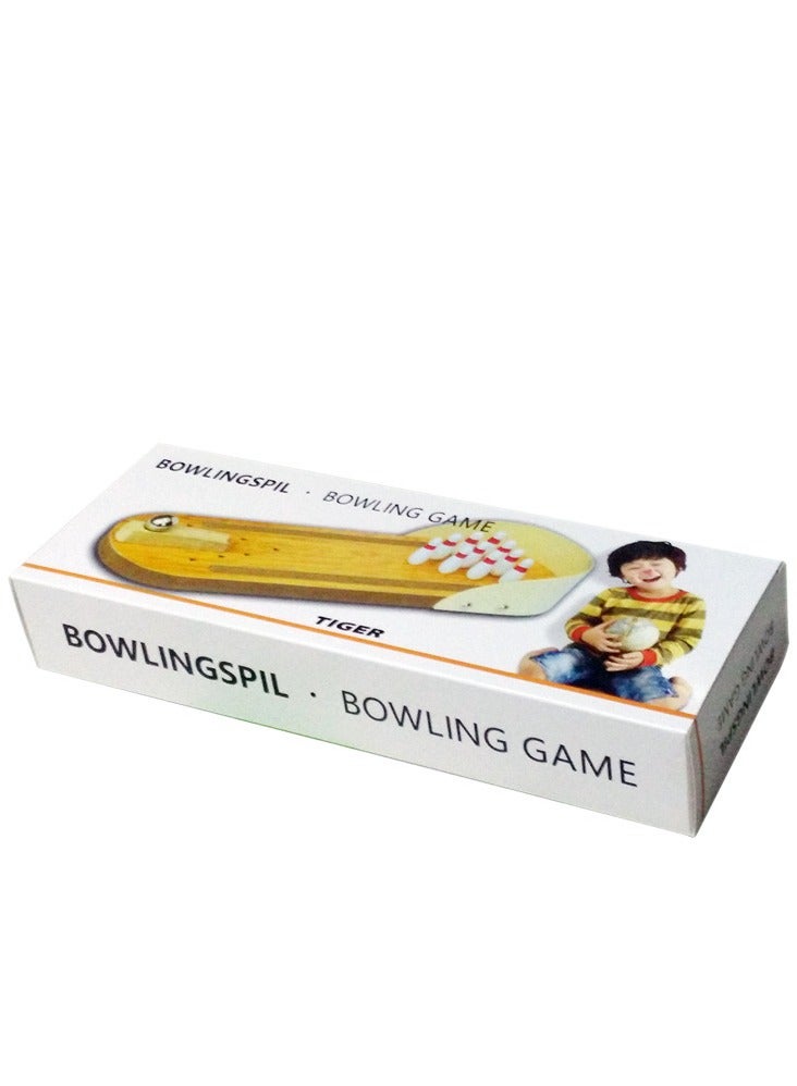 Oak Mini Wooden Compact Desktop Bowling Board Game Playset For Kids, 8+ Years 31x11x8cm - Image 2