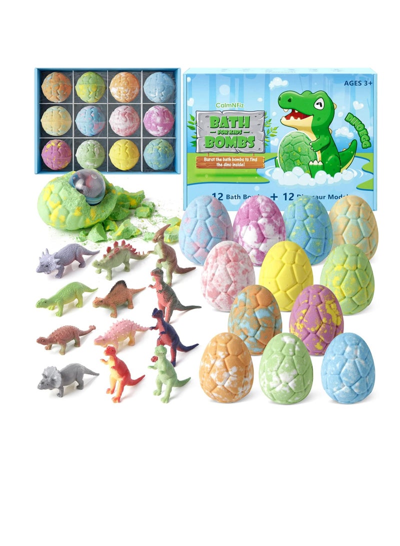CalmNFiz Bath Bombs with Surprise Dinosaur Toys Inside, 12 Pack Organic and Natural Bubble Bath Bombs, Bath Bomb Set for Her/Him - Image 1