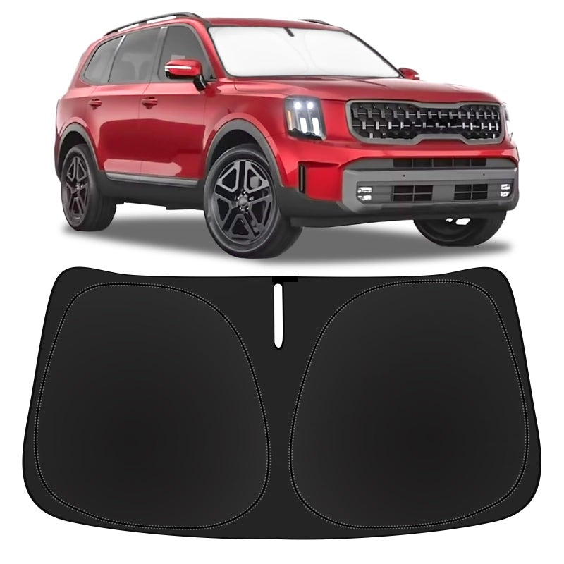 غطاء شمسية السيارة SLOGENTO لزجاج السيارة الأمامي لسيارة كيا تيلورايد 2020-2023 2024 2025، درع شمس أمامي مخصص، واقي شمس مزدوج الطبقات 240T، عاكس، واقي شمس يحجب الأشعة فوق البنفسجية