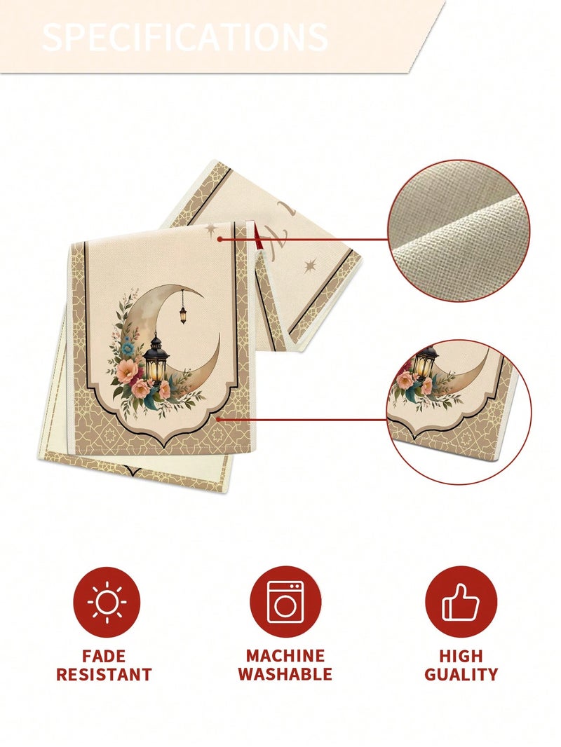 Ramadan Decorations Table Runner With Crescent Moon And Lantern Floral Design For Home Tables 90×33cm– Ramadan Decorations For Homes And Parties - Image 4