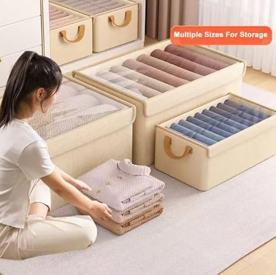 Deoxys Deoxys Wardrobe Storage Organiser Foldable Closet Clothes Organiser Fabric Storage Boxes with Lid and Clear Window For Jeans Pants Shirts Leggings Sweaters - Image 5