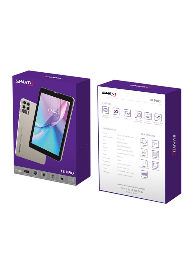 SMARTi - تابلت T8 PRO الذكي للأطفال بنظام أندرويد بشاشة 8 بوصات وبطاقتي SIM وذاكرة وصول عشوائي 8 جيجابايت وذاكرة تخزين داخلية 512 جيجابايت ويدعم الجيل الخامس 5G مع لوحة مفاتيح بلوتوث باللون الرمادي - إصدار عالمي - Image 1