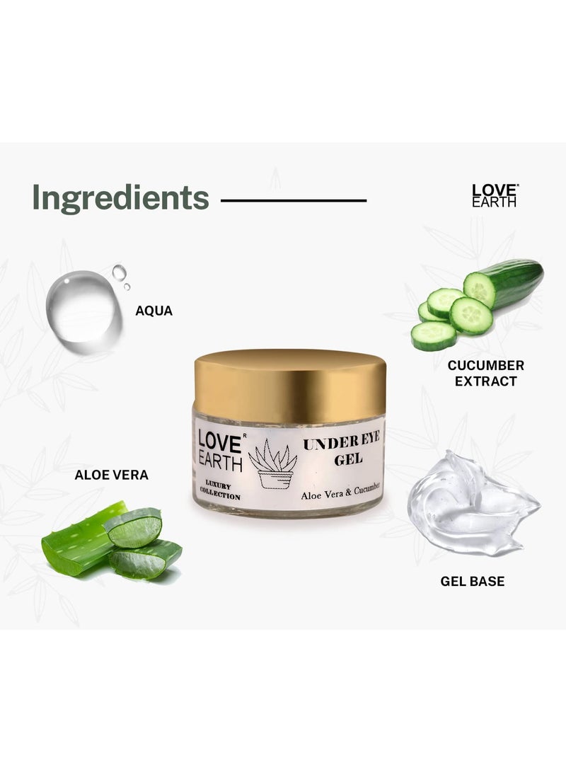Love Earth Organic Under Eye Gel with Aloe Vera & Cucumber Extracts Reduces Dark Circles, Puffiness and Fine Lines 50gm - Image 3