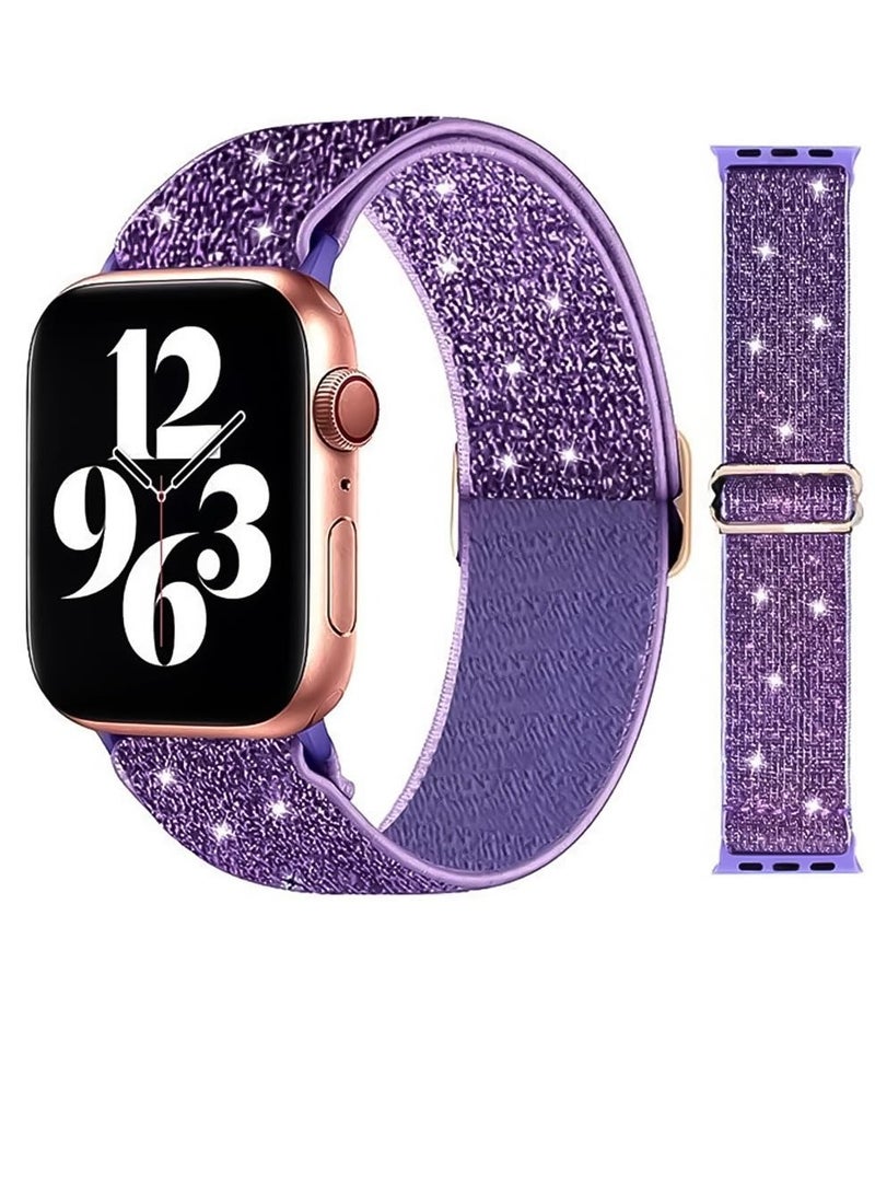 Nylon Solo Loop Stretchy Straps For Apple Watch Band 41mm 40mm 38mm, Elastic Wristbands Strap for iwatch Series 9 8 7 6 5 4 3 2 1 SE 2 SE Shiny Purple