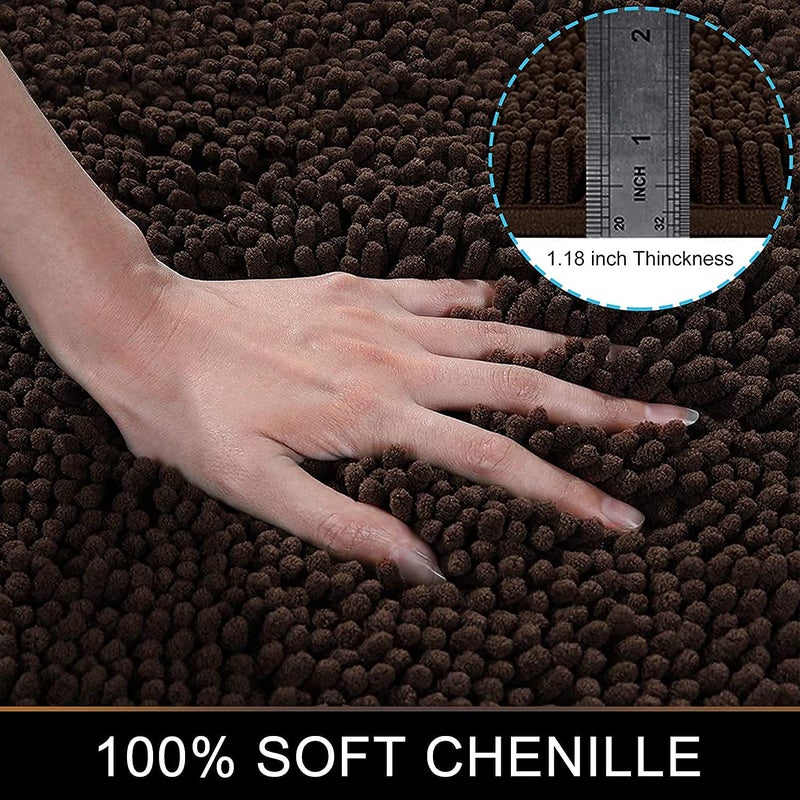 Vdhja Chenille Bath Mat Floor Carpet for Home Bathroom Bedroom Balcony Office Living Room Soft Non Slip Mat Brown 80 x 50cm - Image 2