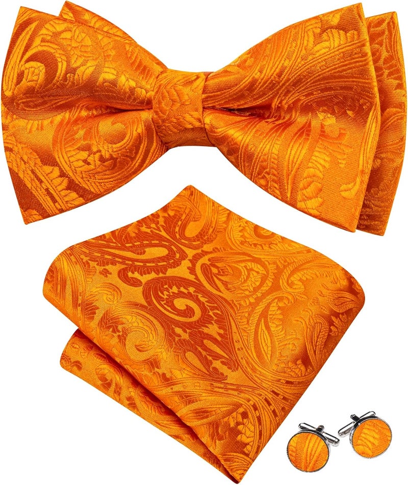 Barry.Wang Store Paisley Striped Bow Tie for Men Silk Pre-Tied Bowtie Pocket Square Cufflinks Set Formal Wedding Party Prom - Image 1