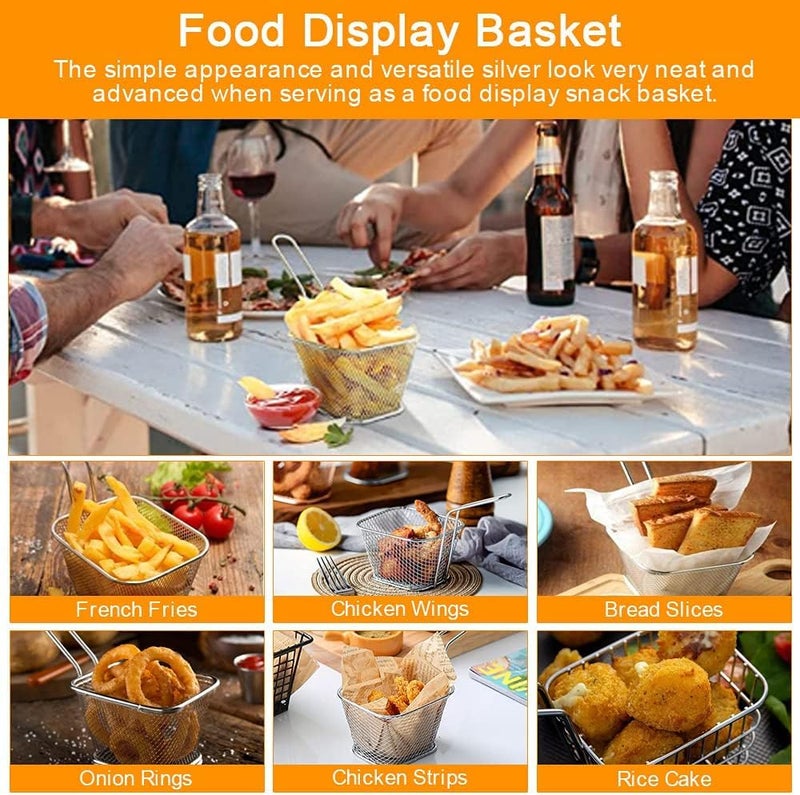 Praha Mini Frying Chip Serving Basket with Handle, Stainless Steel French Fry Chef Chrome Fryer Basket Set for Cooking Gadgets, Chips, Onion Rings, Chicken Wings (1) - Image 2