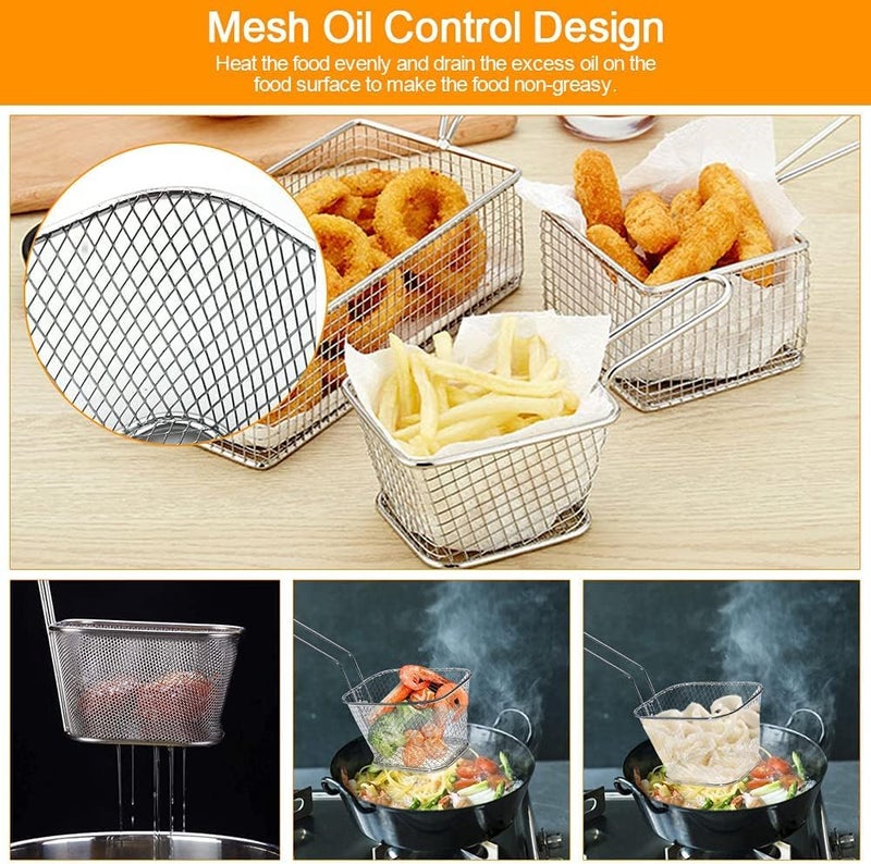 Praha Mini Frying Chip Serving Basket with Handle, Stainless Steel French Fry Chef Chrome Fryer Basket Set for Cooking Gadgets, Chips, Onion Rings, Chicken Wings (1) - Image 3
