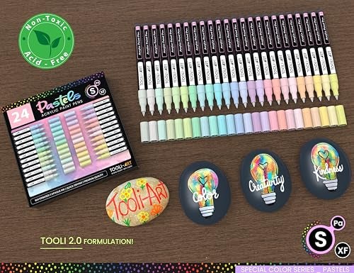 TOOLI-ART Acrylic Paint Markers Paint Pens Special Colors Set For Rock Painting, Canvas, Fabric, Glass, Mugs, Wood, Ceramics, Plastic, Multi-Surface. Non Toxic, Water-based (PASTEL) - Image 2