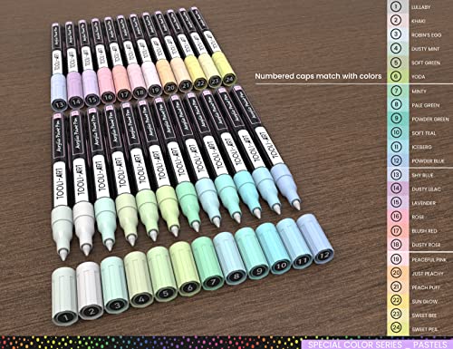 TOOLI-ART Acrylic Paint Markers Paint Pens Special Colors Set For Rock Painting, Canvas, Fabric, Glass, Mugs, Wood, Ceramics, Plastic, Multi-Surface. Non Toxic, Water-based (PASTEL) - Image 5