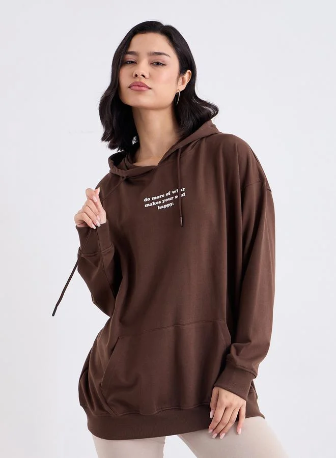 Styli Styli Oversized Longline Slogan Print Hoodie