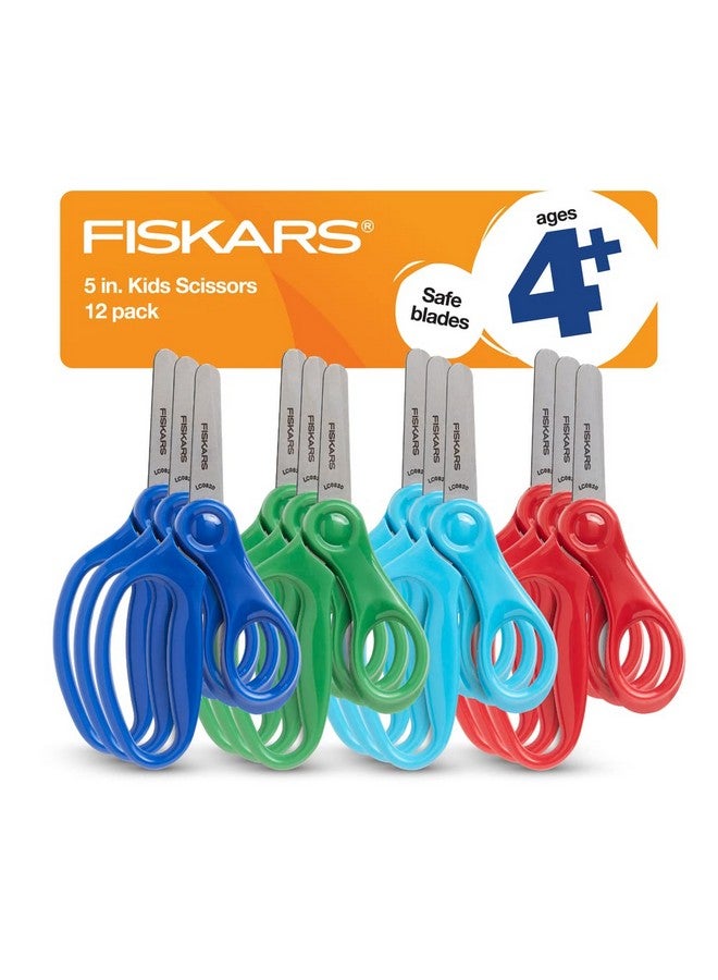 Fiskars 5" Blunt-Tip Scissors for Kids Ages 4-7 (12-Pack), Classpack, Kids Scissors for School or Crafting, Back to School Supplies, Assorted Colors - Image 1