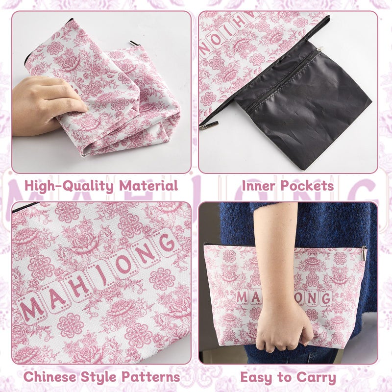 Bornerwhite Empty Mahjong Tiles Bag with Zippered 13x7.8 Inch Thickened Pink Print American Bag for 1.2 Inches Standard Size American Mahjong Tiles Accessories and Gifts(Case Only) - Image 3