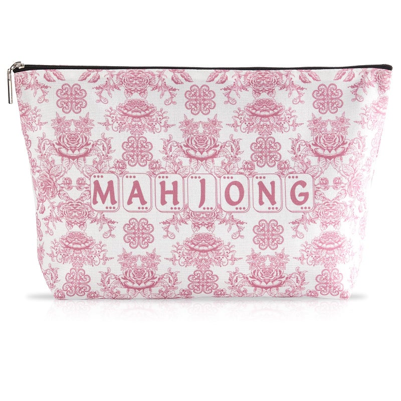 Bornerwhite Empty Mahjong Tiles Bag with Zippered 13x7.8 Inch Thickened Pink Print American Bag for 1.2 Inches Standard Size American Mahjong Tiles Accessories and Gifts(Case Only) - Image 1
