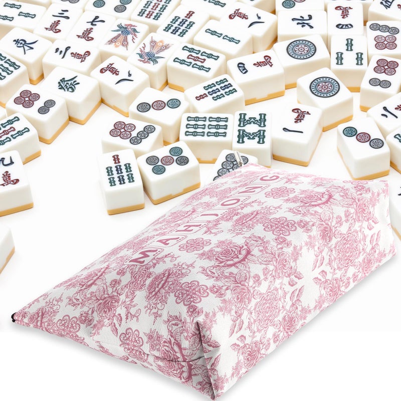 Bornerwhite Empty Mahjong Tiles Bag with Zippered 13x7.8 Inch Thickened Pink Print American Bag for 1.2 Inches Standard Size American Mahjong Tiles Accessories and Gifts(Case Only) - Image 4