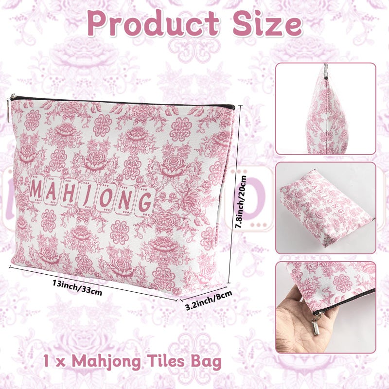 Bornerwhite Empty Mahjong Tiles Bag with Zippered 13x7.8 Inch Thickened Pink Print American Bag for 1.2 Inches Standard Size American Mahjong Tiles Accessories and Gifts(Case Only) - Image 2
