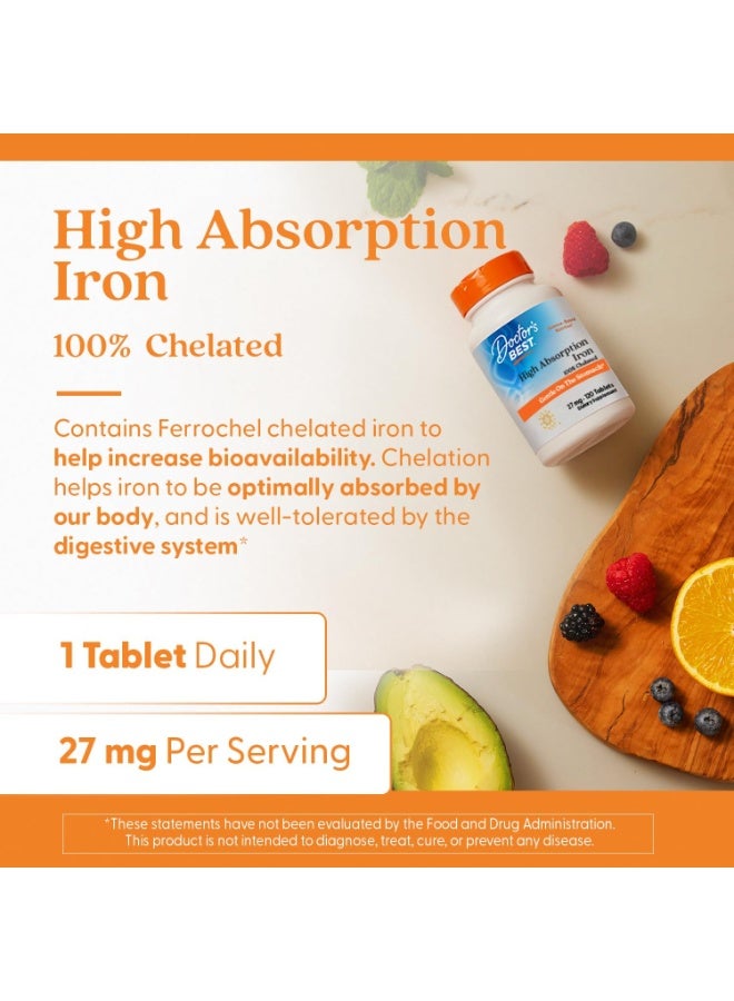 Doctor's BEST High Absorption Iron Chelated with Ferrochel – 27mg, 120 Tablets, Vegan, Non-GMO, Gluten-Free Supplement - Image 3