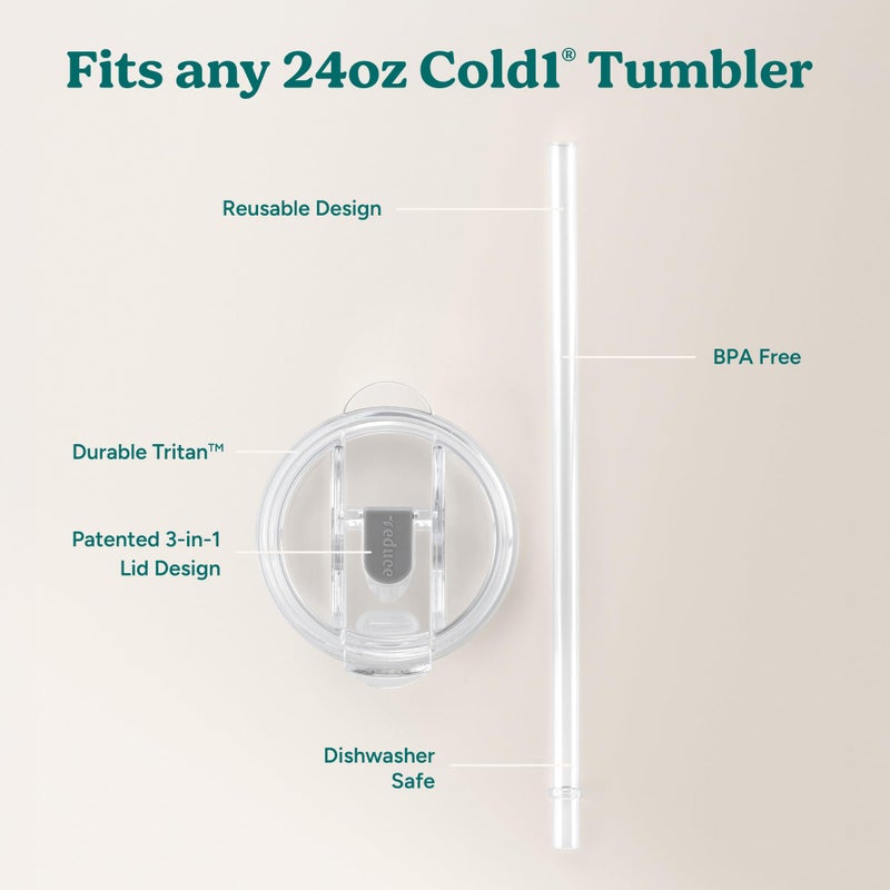 REDUCE brand Cold1 Tumblers or Mugs 20-24oz mouth Replacement Lid (3.5 inch diameter) and Straw (10.6 inch) set, Clear, BPA Free, Dishwasher safe, Durable, Reusable, Spill Proof Lid, Medium - Image 4