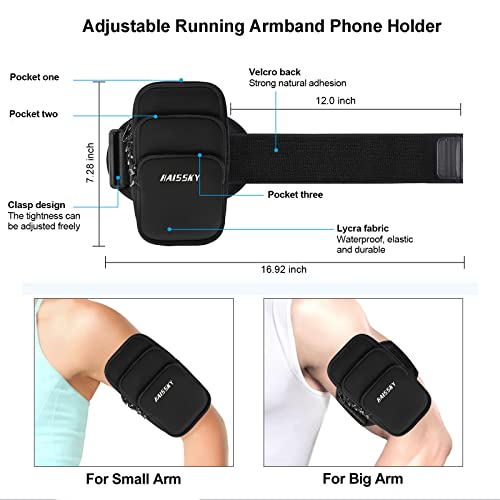 NITMTYOU 3 Pockets Running Phone Armband Holder for iPhone 16 15 14 Pro Max 13 Plus 12 11 XS XR X 8 7 Galaxy S23 Pouch Key Card Bag, Water Resistant Cell Phone Sport Arm Bands for Exercise Walking Workout Gym - Image 4
