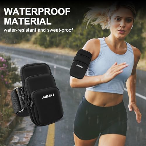 NITMTYOU 3 Pockets Running Phone Armband Holder for iPhone 16 15 14 Pro Max 13 Plus 12 11 XS XR X 8 7 Galaxy S23 Pouch Key Card Bag, Water Resistant Cell Phone Sport Arm Bands for Exercise Walking Workout Gym - Image 5