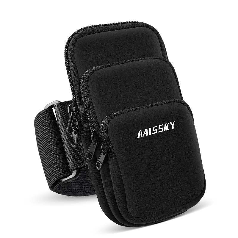 NITMTYOU 3 Pockets Running Phone Armband Holder for iPhone 16 15 14 Pro Max 13 Plus 12 11 XS XR X 8 7 Galaxy S23 Pouch Key Card Bag, Water Resistant Cell Phone Sport Arm Bands for Exercise Walking Workout Gym - Image 1