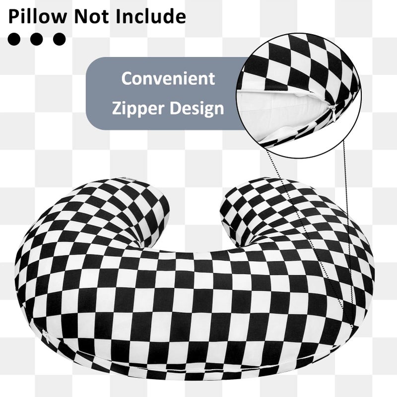 DILIMI غطاء وسادة الرضاعة DILIMI، غطاء قابل للإزالة ومرن لوسائد الرضاعة، غطاء ناعم للغاية ومريح للبنات والأولاد، نمط مربعات باللون الأسود - Image 3