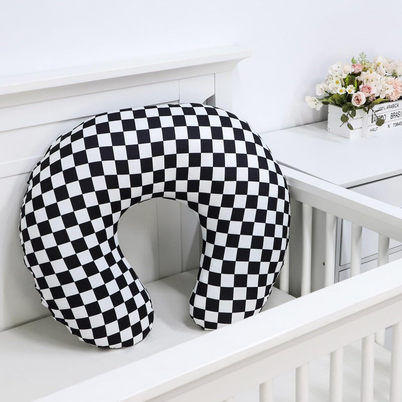 DILIMI غطاء وسادة الرضاعة DILIMI، غطاء قابل للإزالة ومرن لوسائد الرضاعة، غطاء ناعم للغاية ومريح للبنات والأولاد، نمط مربعات باللون الأسود - Image 4