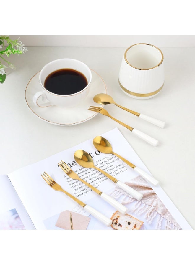 سيوسي Gold Coffee Spoons Set, Stainless Steel Spoons with Ceramic Holder, Small Dessert & Tea Spoon for Stirring, Mixing Sugar, Eating Ice Cream, Cake, Fruit, Elegant Cutlery Collection (6-Piece, Gold) - Image 2