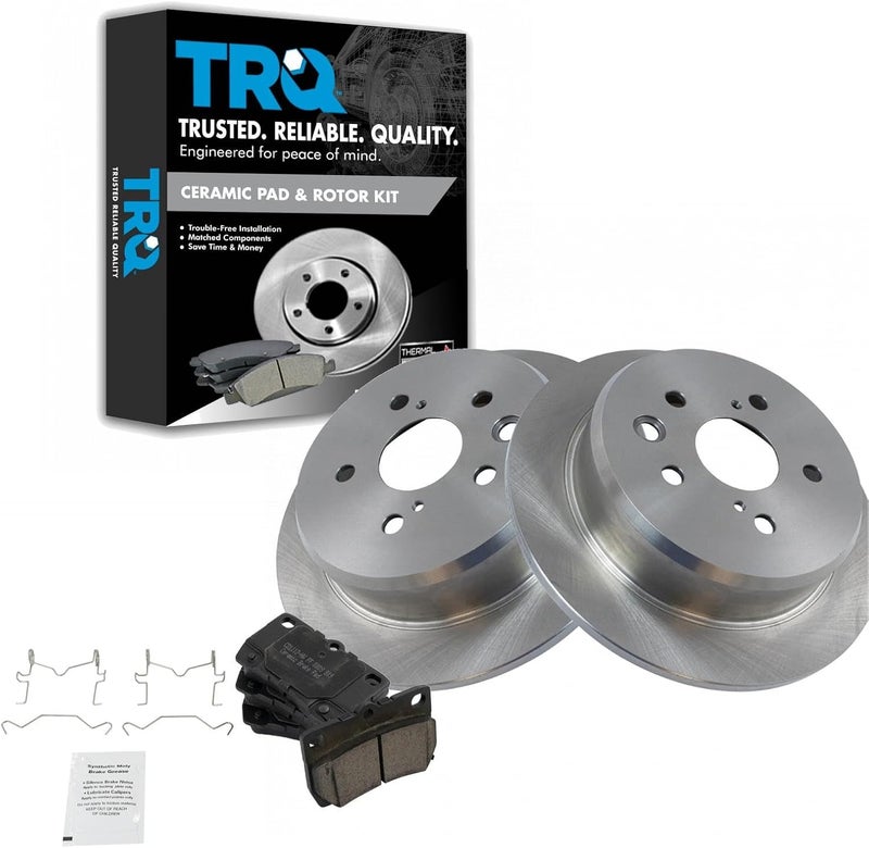 TRQ مجموعة وسادات الفرامل الخلفية والدوارات السيراميكية الصلبة متوافقة مع 2006-2013 لكزس IS250 - Image 1