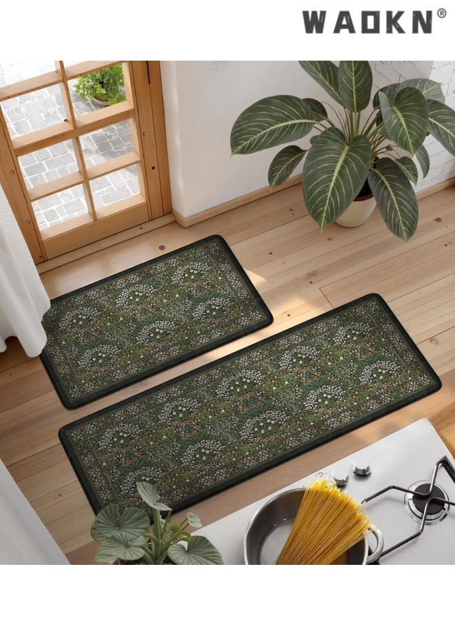 دبليو أيه أو كي أن مطبخ سجادة للطابق 2PCS ، معتدلة مكافحة التعب حصيرة غير انزلاق الماء مطبخ غسالة السجاد ، غسيل خمر ربيع زهرة السجاد الراحة الوقوف حصيرة لغسيل الملابس ، مكتب ، بار ، مكتب ، 40 * 60 + 40 * 120 سم ، أخضر. - Image 3