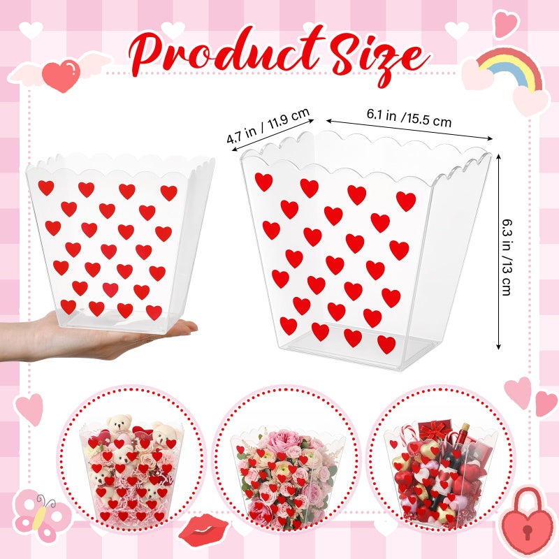 Ferrochef 12 Pcs Valentine's Day Gifts Buckets Bulk Red Heart Popcorn Treat Buckets Plastic Heart Party Favor Boxes for Valentine Gifts Filling Galentine Party Supplies Weddings Anniversary - Image 3