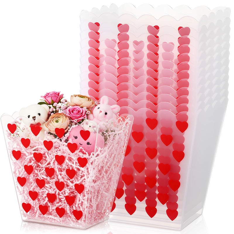 Ferrochef 12 Pcs Valentine's Day Gifts Buckets Bulk Red Heart Popcorn Treat Buckets Plastic Heart Party Favor Boxes for Valentine Gifts Filling Galentine Party Supplies Weddings Anniversary - Image 1