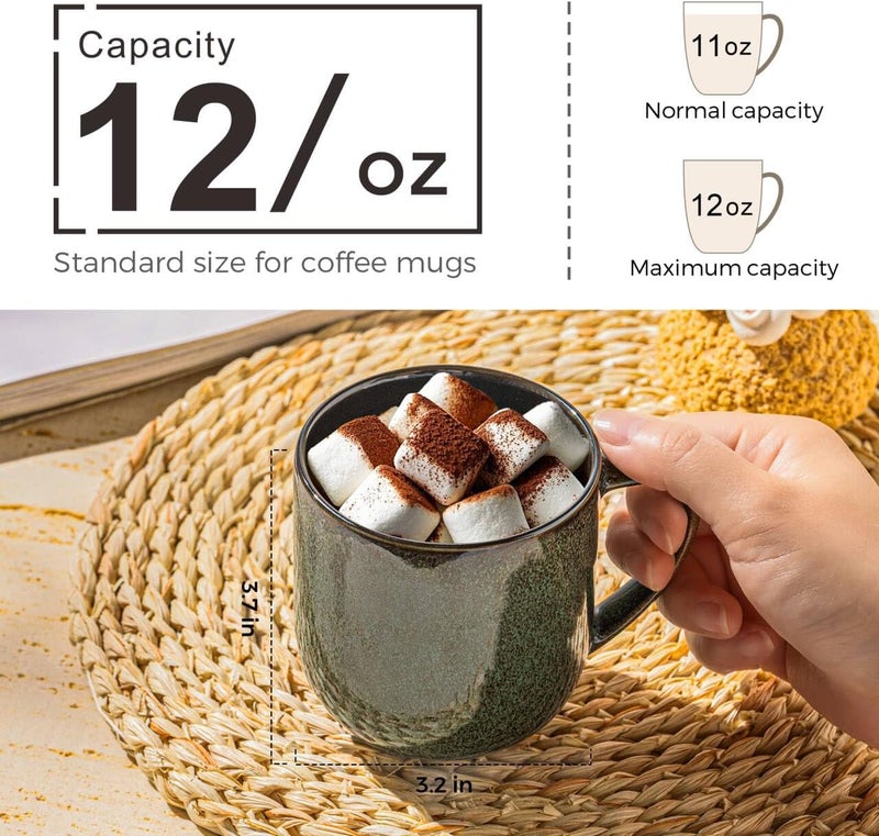 LERATIO 12OZ Ceramic Coffee Mugs Set of 6, Large Porcelain Coffee Cups With Large Handle For Latte,Cappuccino,Milk,Cocoa,|Dishwasher&Microwave Safe Mug Sets,Ideal for Man,Woman,Dad, Mom-Green - Image 2