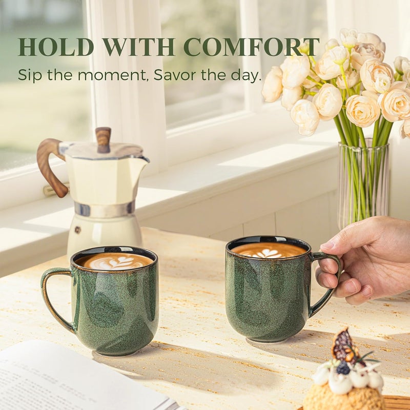 LERATIO 12OZ Ceramic Coffee Mugs Set of 6, Large Porcelain Coffee Cups With Large Handle For Latte,Cappuccino,Milk,Cocoa,|Dishwasher&Microwave Safe Mug Sets,Ideal for Man,Woman,Dad, Mom-Green - Image 5