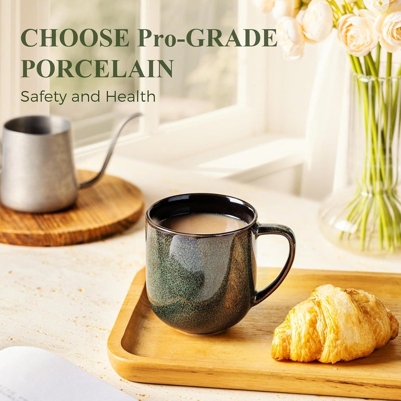 LERATIO 12OZ Ceramic Coffee Mugs Set of 6, Large Porcelain Coffee Cups With Large Handle For Latte,Cappuccino,Milk,Cocoa,|Dishwasher&Microwave Safe Mug Sets,Ideal for Man,Woman,Dad, Mom-Green - Image 3