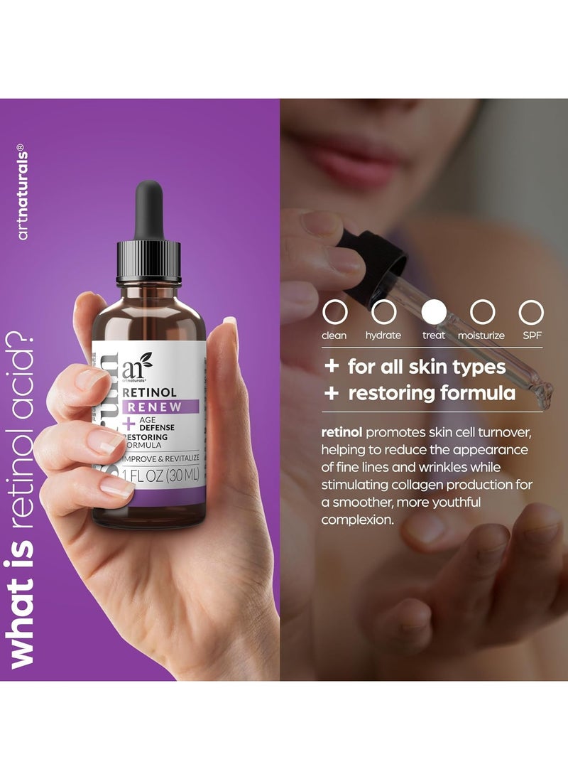 artnaturals - ArtNaturals Retinol Serum with Vitamin C and Hyaluronic Acid 1 Fl Oz 30ml 2.5 percent Retinol with Vitamin C and Hyaluronic Acid Anti Wrinkle Anti Aging for Face and Sensitive Skin Night Therapy - Image 1