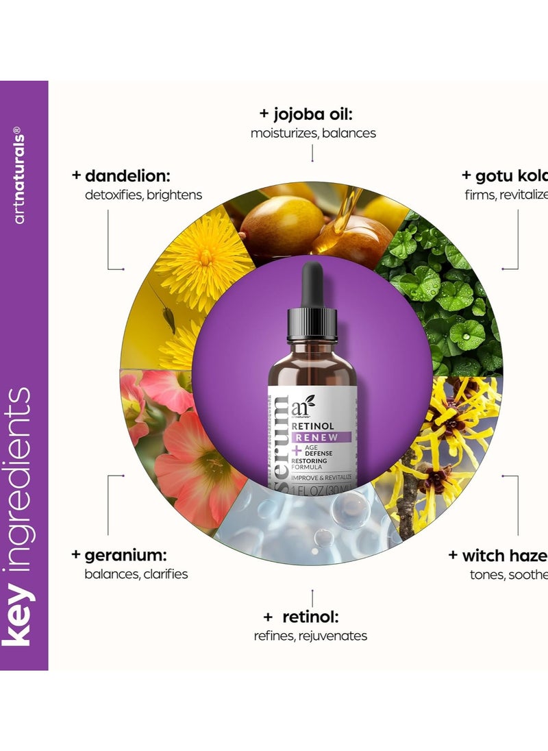 artnaturals - ArtNaturals Retinol Serum with Vitamin C and Hyaluronic Acid 1 Fl Oz 30ml 2.5 percent Retinol with Vitamin C and Hyaluronic Acid Anti Wrinkle Anti Aging for Face and Sensitive Skin Night Therapy - Image 1