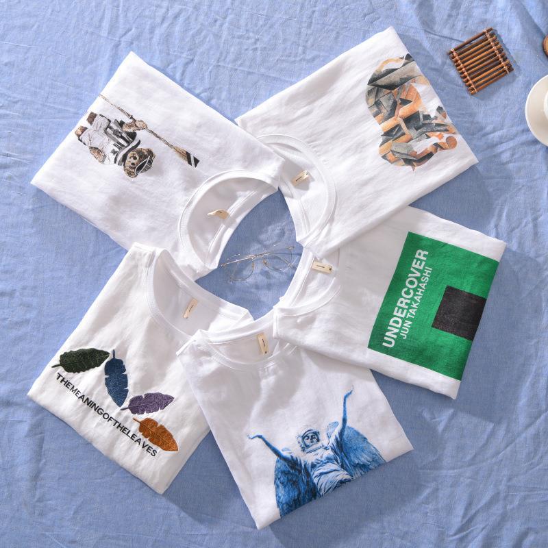 3383-3393 European and American Hip Hop Street printed T-shirt men's linen short sleeve T-shirt (subject to stock) - Image 5