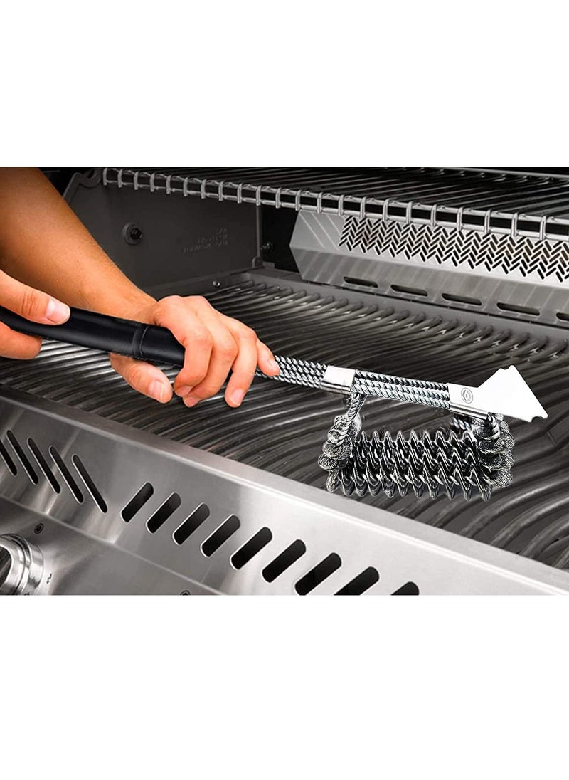 Stainless Steel BBQ Grill Cleaning Brush and Scraper Black/Silver