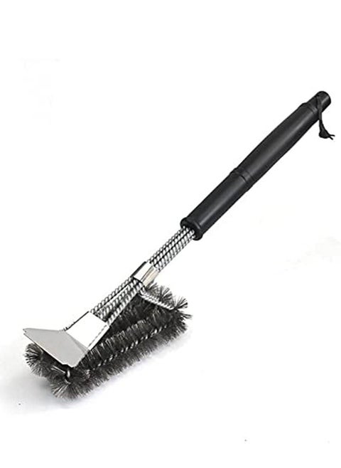 Stainless Steel BBQ Grill Cleaning Brush and Scraper Black/Silver