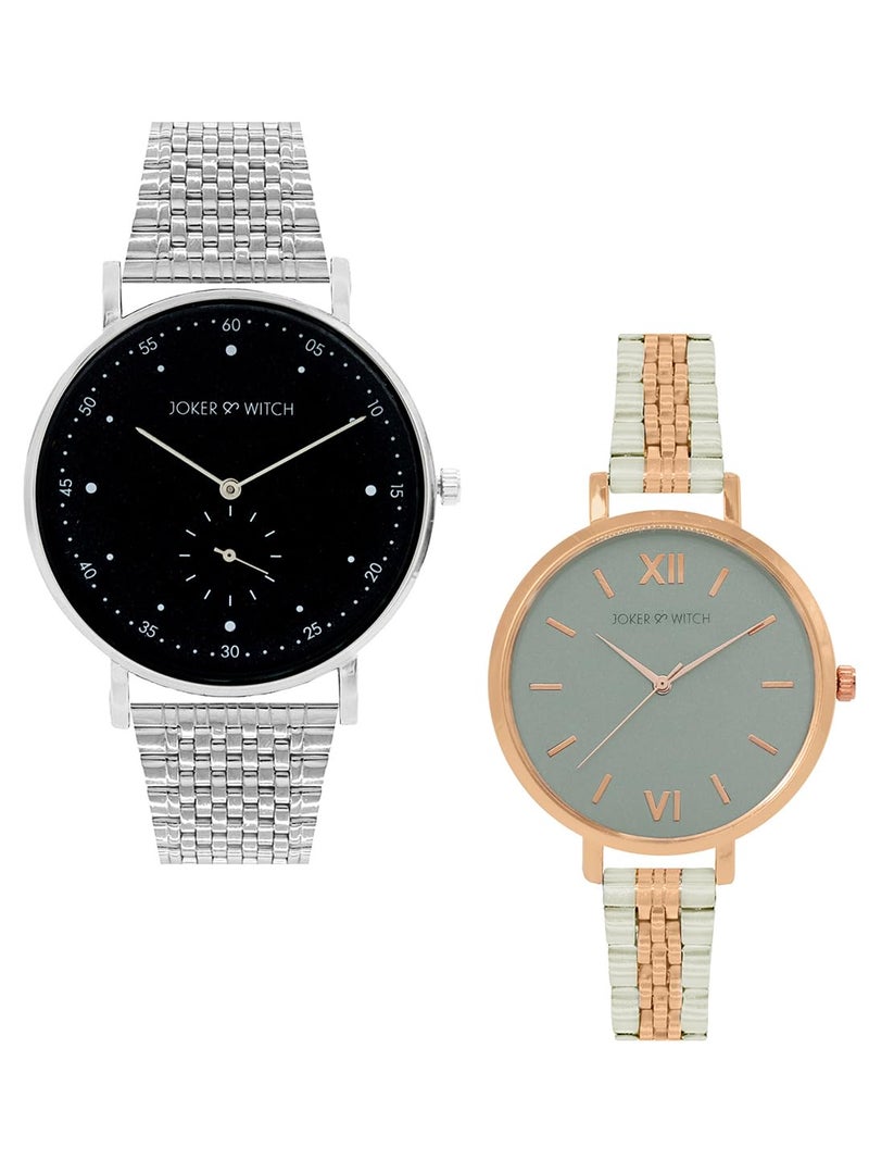 Joker & Witch Stainless Steel Joker and Witch Ron & Hermione Couple Analogue Watches, Grey Dial, Gold Band - Image 3